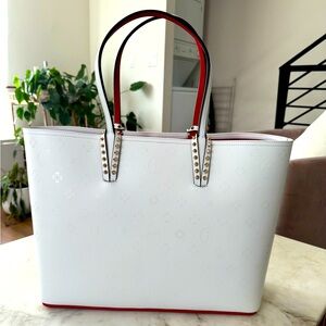 Christian Louboutin White and Red Tote Bag
